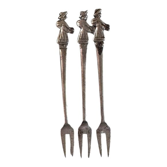 Solid Sterling Silver 925 Peru Cocktail Pickle Cherry Olive Sticks Forks Set Of - Picture 1 of 6